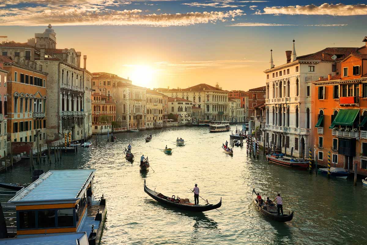 Sunset over the Grand Canal in Venice, Italy